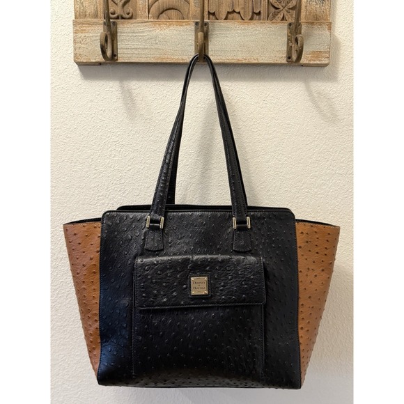 DOONEY & BOURKE East/West‎ Shopper Tote Bag OSTRICH LEATHER Black/Brown - EUC - Picture 3 of 16